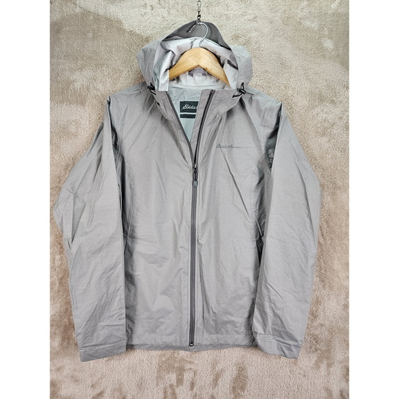 Eddie Bauer Tops - Eddie Bauer Hooded Rain Jacket Gray Full-zip Windbreaker Outdoor Waterproof